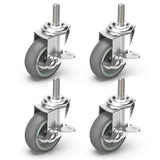 HOLKIE Caster Wheels 3 inch Locking Stem Casters, 3/8" -16 x 1-1/2" (Stem Diameter 3/8", Stem Length 1-1/2") Threaded Stem Casters Swivel Casters Set of 4 Heavy Duty Castors Gray HOLKIE