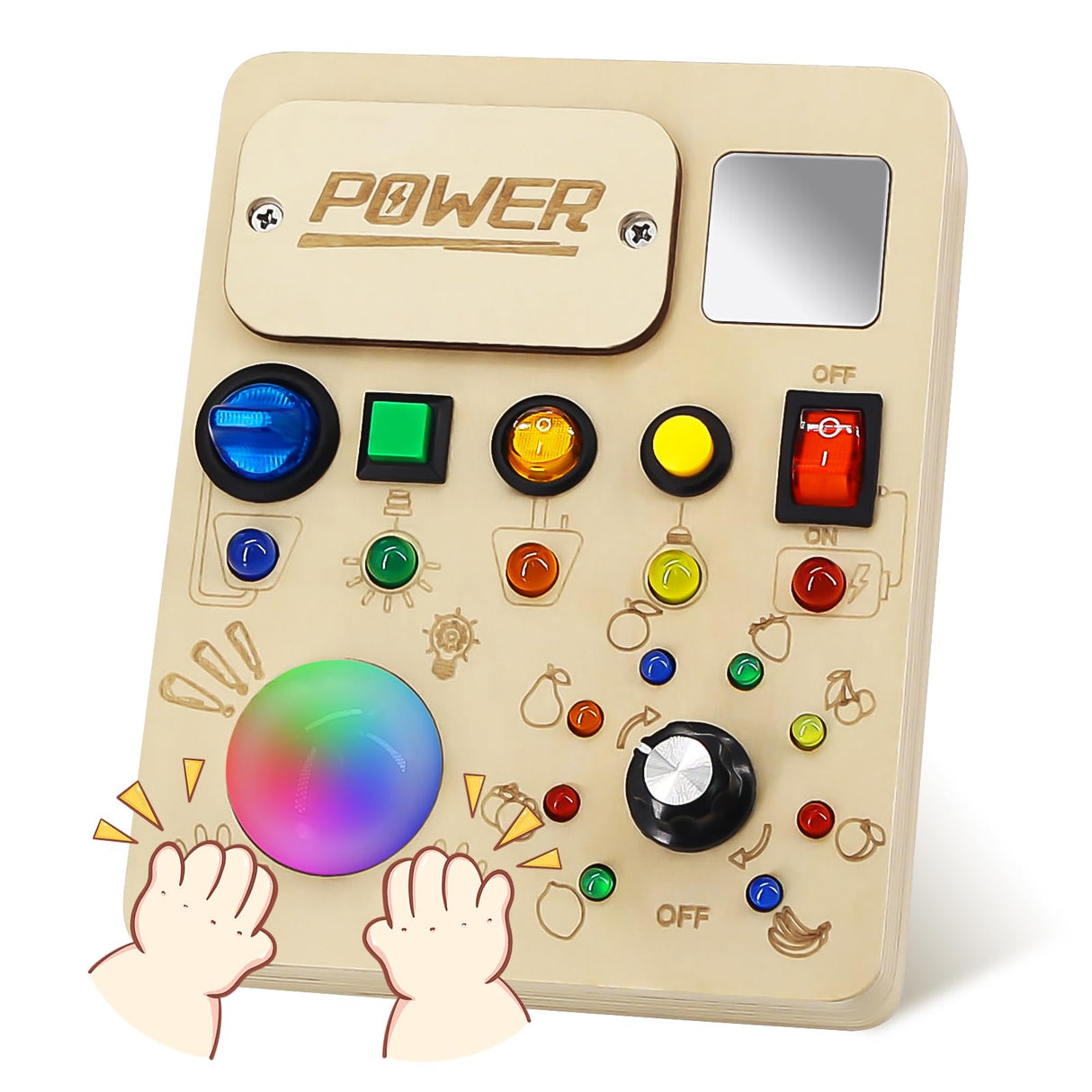 RCPLAGA Montessori Busy Board for 1-3 Toddlers: Wooden Sensory Busy Board Toy with LED Light Switch,Baby Travel Toy Preschool Learning Activities Board Christmas Birthday Gifts for Boys and Girls RCPLAGA