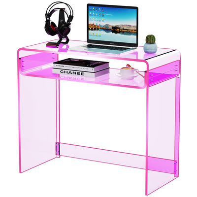 solaround Acrylic Desk Laptop Workstation Study Table Home Office Console Table Entrance Table Decor (Pink)