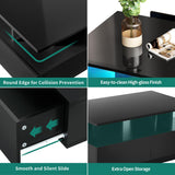 YITAHOME LED Coffee Table with Storage, High Glossy LED Coffee Tables for Living Room, Modern Black Rectangle Coffe Table, Small Center Table with Open Display Shelf & Sliding Drawers, Black YITAHOME