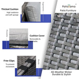 Patiorama 9 Pieces Outdoor Patio Furniture Set,All Weather Grey PE Wicker Rattan Sectional Conversation Set W/Adjustable Chaise Lounge Chair of 2 and Coffee Table,for Porch Garden,Light Grey Cushion Patiorama