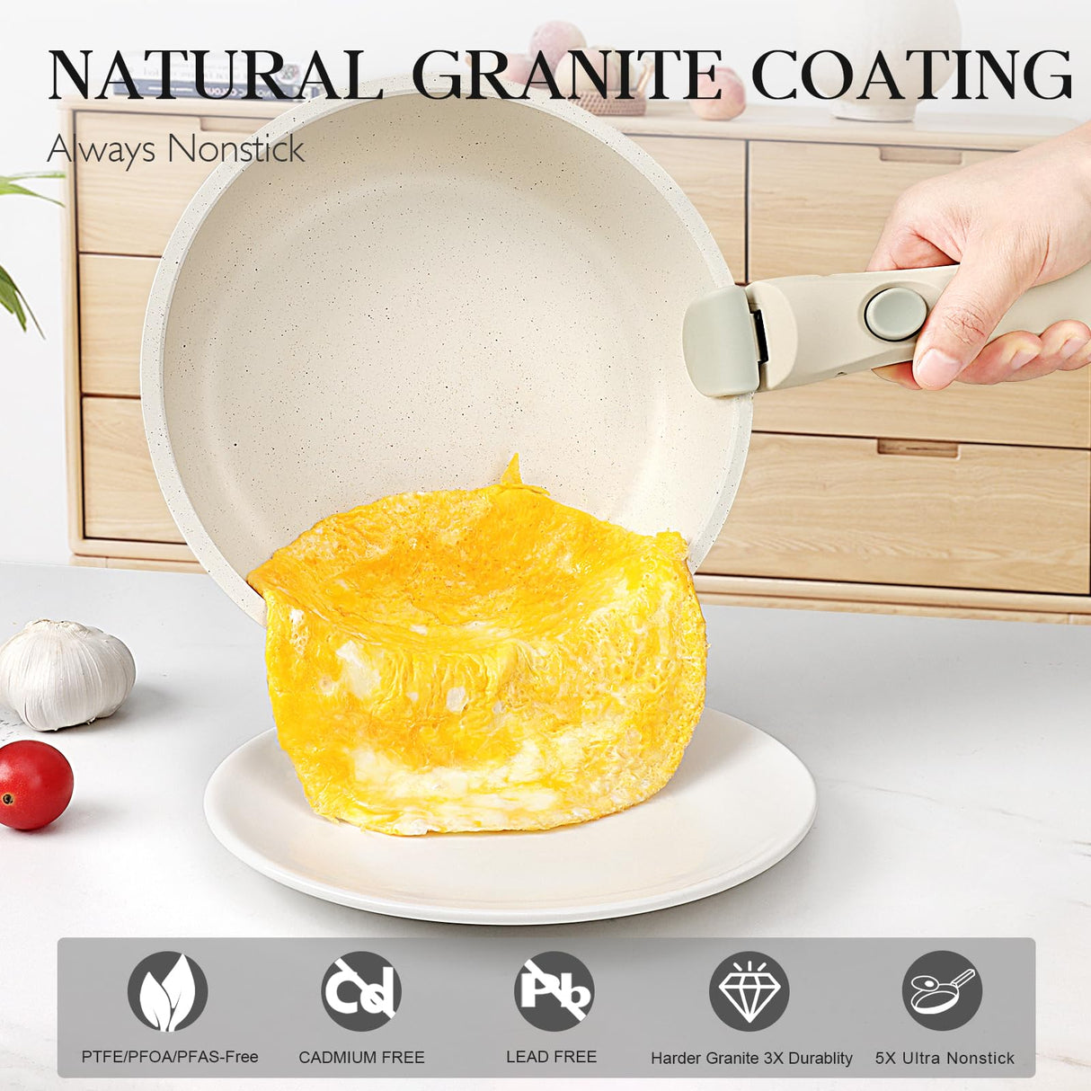 GiPP 5Pcs Pots and Pans Set Non Stick, Cookware Sets Nonstick Detachable Handle, Induction Kitchen Set Removable Handle, RV Cookware set, Oven Safe GiPP