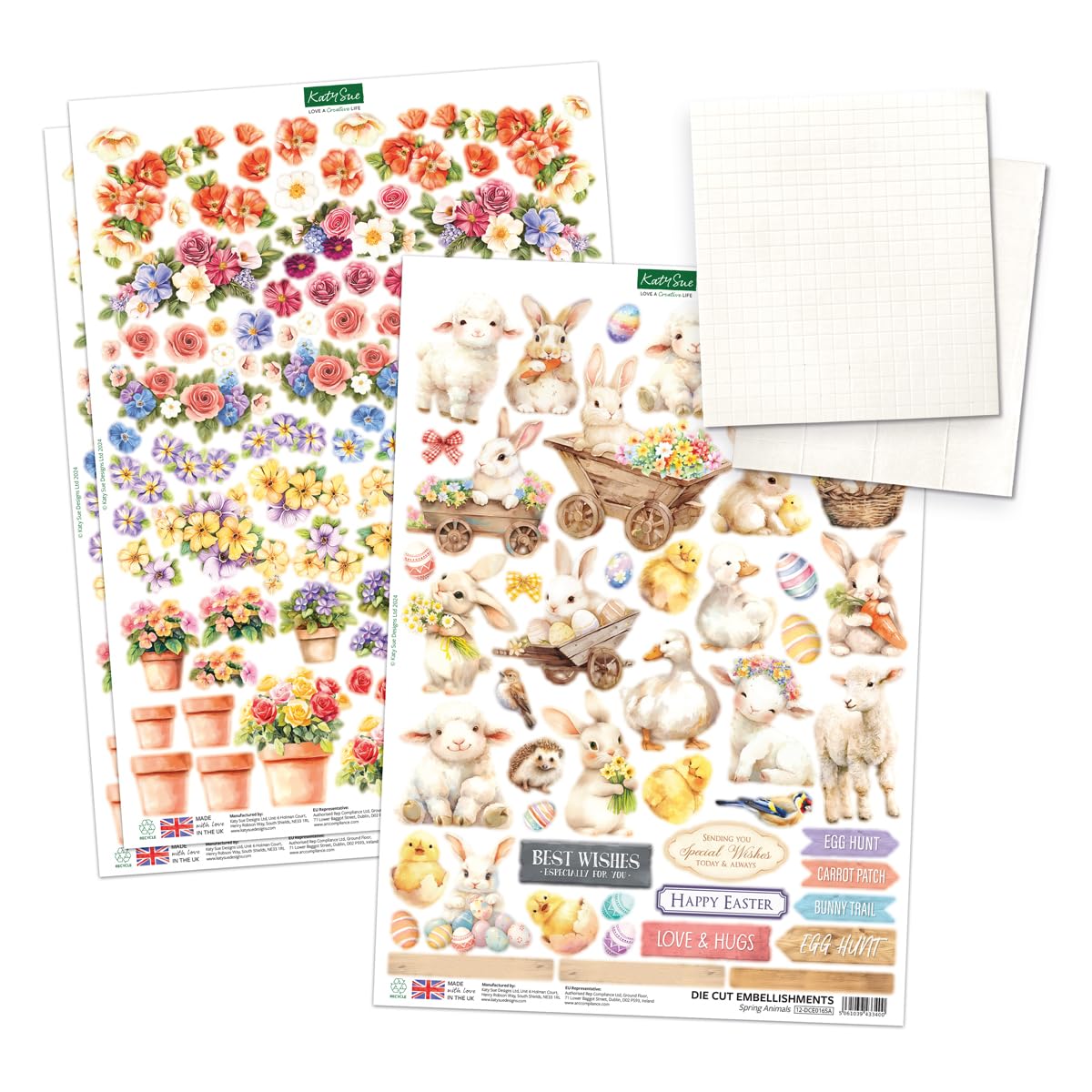 Katy Sue Spring Garden Picket Fence Card Making Kit. Contains 8 Shaped Cards, 3 Sheets of Die Cut Decoupage, Adhesive Foam Pads, Background Scenes, Instructions & 8 Envelopes for Card Making Supplies Katy Sue