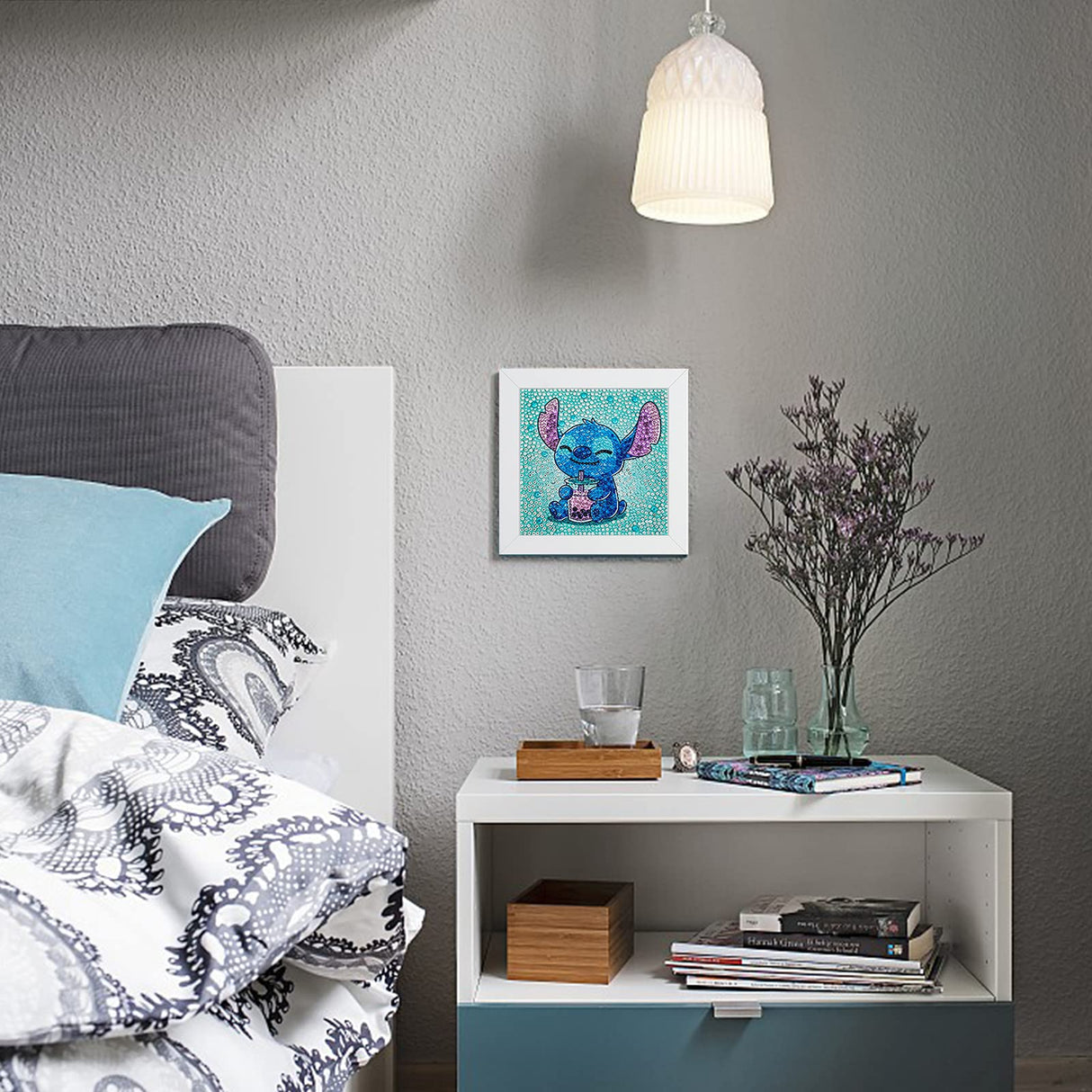 AllWenTo 5D Diamond Painting Kit for Kids with Wooden Frame Easy Small Anime Diamond Painting Full Drill Diamond Art Gem Painting for Beginners 7X7 inch (Stitch) AllWenTo