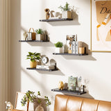 Fixwal Floating Shelves Set of 5, Width 4.7 Inches Black Wall Shelves, Rustic Wood Wall Storage Shelves for Bedroom, Living Room, Kitchen, Bathroom, Home Decor, Laundry Room, Office and Plants (Black) Fixwal