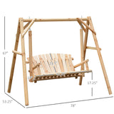 Outsunny 2-Seat Porch Swing with Stand, Wooden Patio Swing Chair Bench, for Garden, Poolside, Backyard, Natural Outsunny
