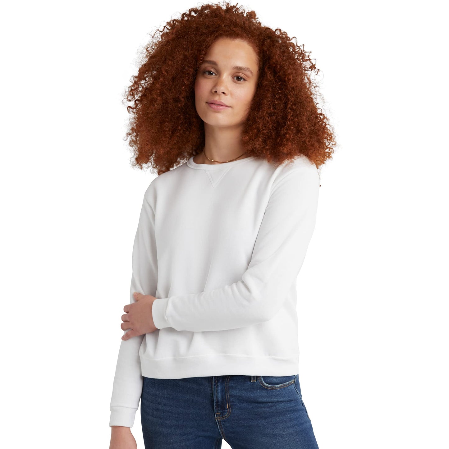 Hanes Women's EcoSmart Crewneck Sweatshirt, White, Small