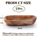2 Pcs Wooden Dough Bowls for Decor Oblong Decorative Bowl Home Decor Fruit Vessel for Kitchen Counter Rustic Carved Serving Container Long Wooden Bread Tray for Dining Room Table(10 x 6 x 2 Inch) Unittype