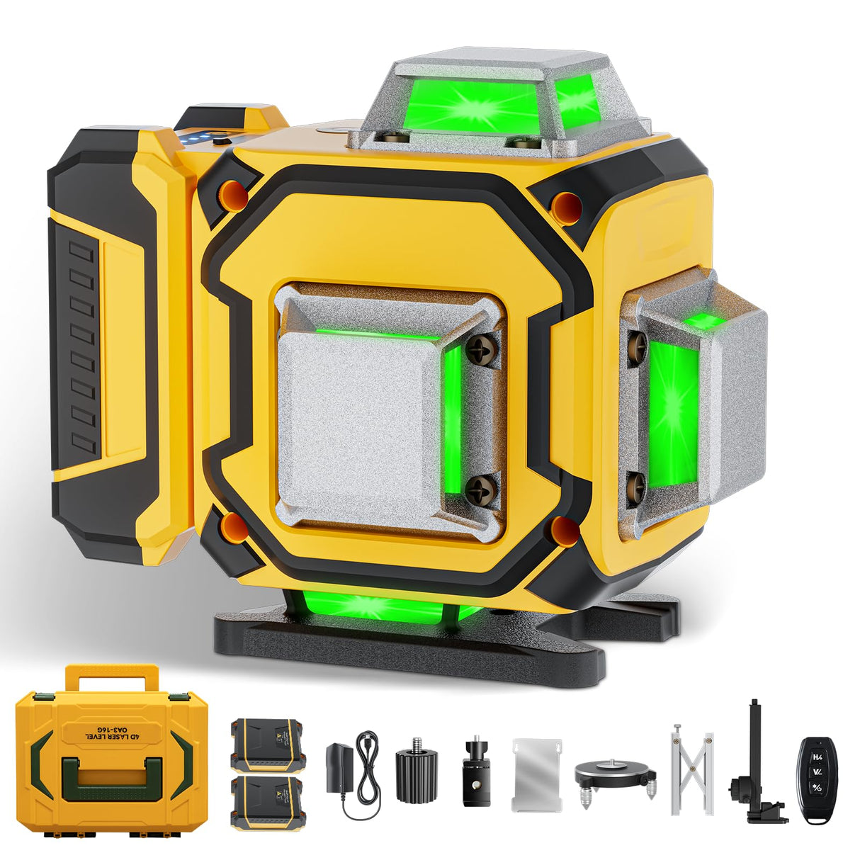 16 Line Laser Level 360 Self Leveling,Professional 4 x 360 Laser Level with Pulse Mode,4D Green Alignment Laser for Construction and Picture Hanging,with 2 Batteries,Magnetic Bracket,Hard Carry Case ENRIPRT