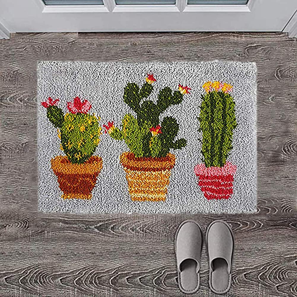 Tapestry Kits Latch Hook Rug Kits Carpet Embroidery Latch Hook Rug Needlework Button Package DIY Rugs Hook Rug Point Rug Cactus HCDMRE