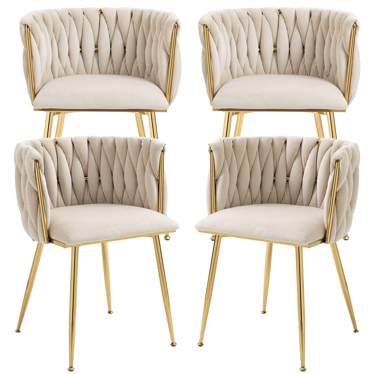 Nrizc Velvet Dining Chairs Set of 4, Woven Upholstered Dining Chairs with Gold Metal Legs, Modern Accent Chairs for Living Room, Dining Room, Kitchen Nrizc