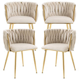 Nrizc Velvet Dining Chairs Set of 4, Woven Upholstered Dining Chairs with Gold Metal Legs, Modern Accent Chairs for Living Room, Dining Room, Kitchen Nrizc