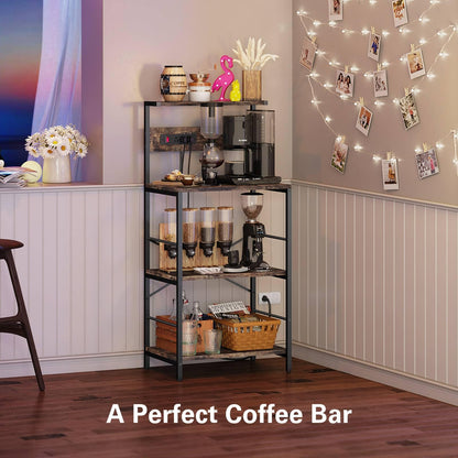 Anycoo Bakers Rack with 3 Power Outlets, 4-Tier Microwave Stand with Storage, Freestanding Kitchen Shelf Stand 23.6”L x 15.7”W x 51.2”L, Rustic Brown Coffee Bar Table