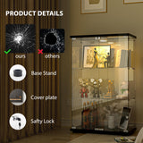 FANYUSHOW Glass Display Cabinet with LED Light, 2 Doors and Lock, Quick-Install Style 3-Shelf Curio Cabinet 5mm Tempered Glass Bookshelf for Living Room, Bedroom, 49" H x 32''L x 14''W (Black) FANYUSHOW