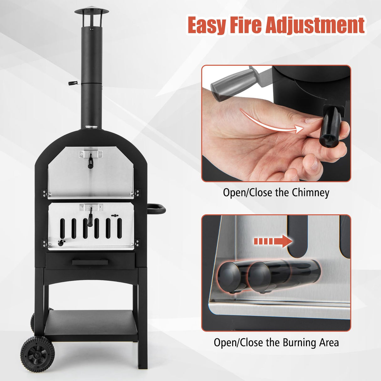 Giantex Pizza Oven Outdoor, Wood Fired Pizza Oven with Pizza Stone, Pizza Peel, Waterproof Cover, Cooking Grids, Pizza Maker with Wheels for Outside Camping Backyard Party (64 Inch) Giantex