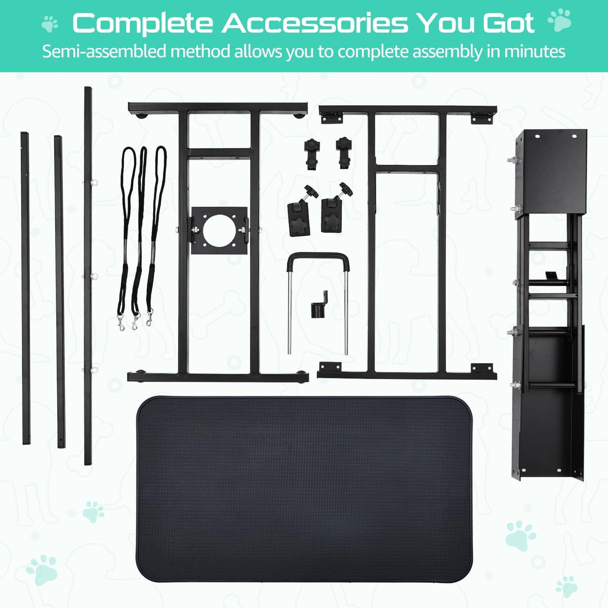 43.6" Pet Grooming Table for Large Dogs, Heavy Duty Height Adjustable Dog Grooming Table With Overhead Arm & Noose Height Range 22''-39'', Maximum Capacity Up to 350 Lbs, Black GarveeTech