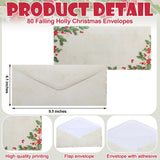Weekgrat 80 Sets Christmas Stationery Paper with Envelopes 8.5 x 11 Inch Christmas Holiday Paper Envelopes for Holiday Events Notes Invitation Office(Falling Holly) Weekgrat