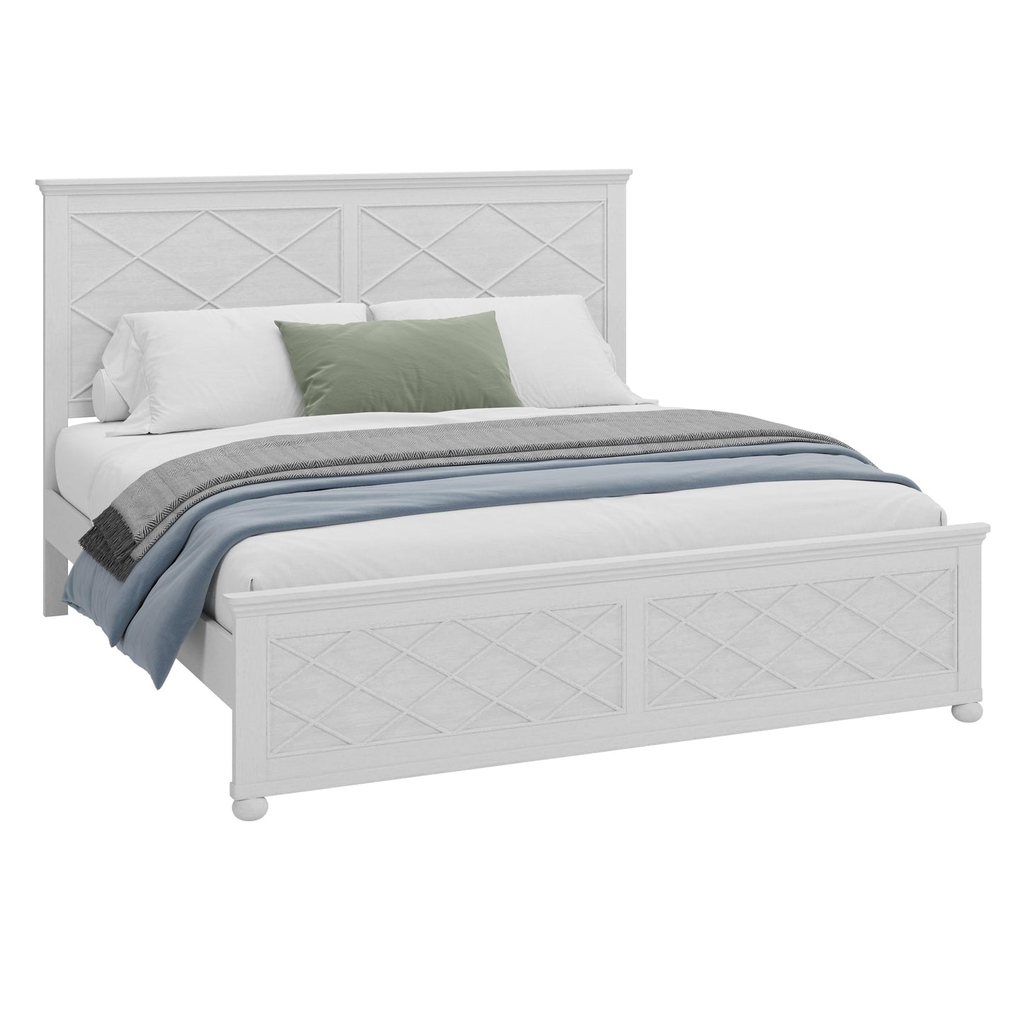 King Bed Frame with Tall Headboard & Footboard, Solid Wood King Size Platform Frame with Farmhouse Rustic Design,Wood Slats Support, No Box Spring Needed,Antique White - WoodArtSupply