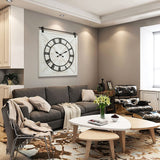 FLORA Large Farmhouse Wall Clock,Rustic Barn Door Wall Clocks for Living Room Decor, Battery Operated 29.5" H x 27" W, Whitewash FLORA