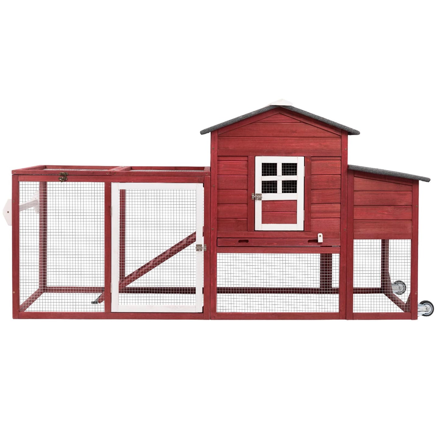 Ketive Wooden 79" Chicken Coop with Wheels Asphalt Roof Nest Boxes Pull-Out Trays - All Solid Wood and Galvanized Wire Mesh Chicken House Against Snakes, Weasels - WoodArtSupply