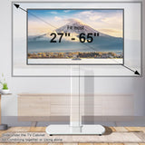 YOMT Universal TV Floor Stand with Mount for 27-70 Inch LCD LED OLED TVs, Swivel Height Adjustable Tall TV Stand, Space Saving Design for Corner Bedroom Living Room, White YOMT