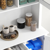 HOMCOM Freestanding Rustic Buffet with Hutch, 4 Door Farmhouse Kitchen Pantry Cabinet, Microwave Stand with Beadboard Panel, Drawer and Adjustable Shelves, White Aosom