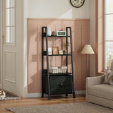 Furologee 4-Tier Ladder Shelf, Ladder Bookshelf with Removable Drawer, Bookcase Storage Rack Organizer, Freestanding Storage Shelves for Living Room, Home Office, Bedroom, Black Oak Furologee