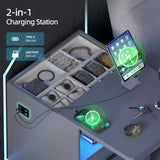 Gurexl LED Nightstand with Gun Drawer, Modern Beside Table with Charging Station, Auto Sensor 3 Color Dimmable Night Stand with Open Compartment for Bedroom (Grey) Gurexl