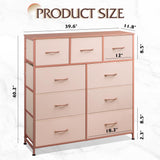 WLIVE 9-Drawer Dresser, Fabric Storage Tower for Bedroom, Hallway, Entryway, Closet, Tall Chest Organizer Unit with Fabric Bins, Steel Frame, Wood Top, Easy Pull Handle, Pink WLIVE