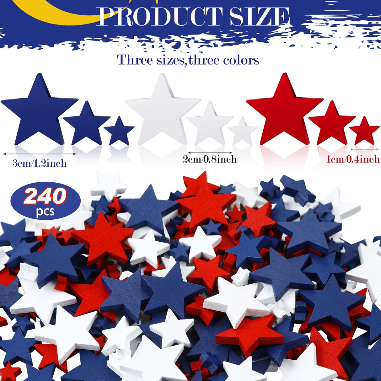 Red White Blue Wood Stars for Crafts 4th of July Independence Day Wooden Patriotic Star Shaped Tiered Tray Decor for Labor Day Patriotic Party Memorial Day(240 Pcs,0.4, 0.8, 1.2 Inch) Bucherry