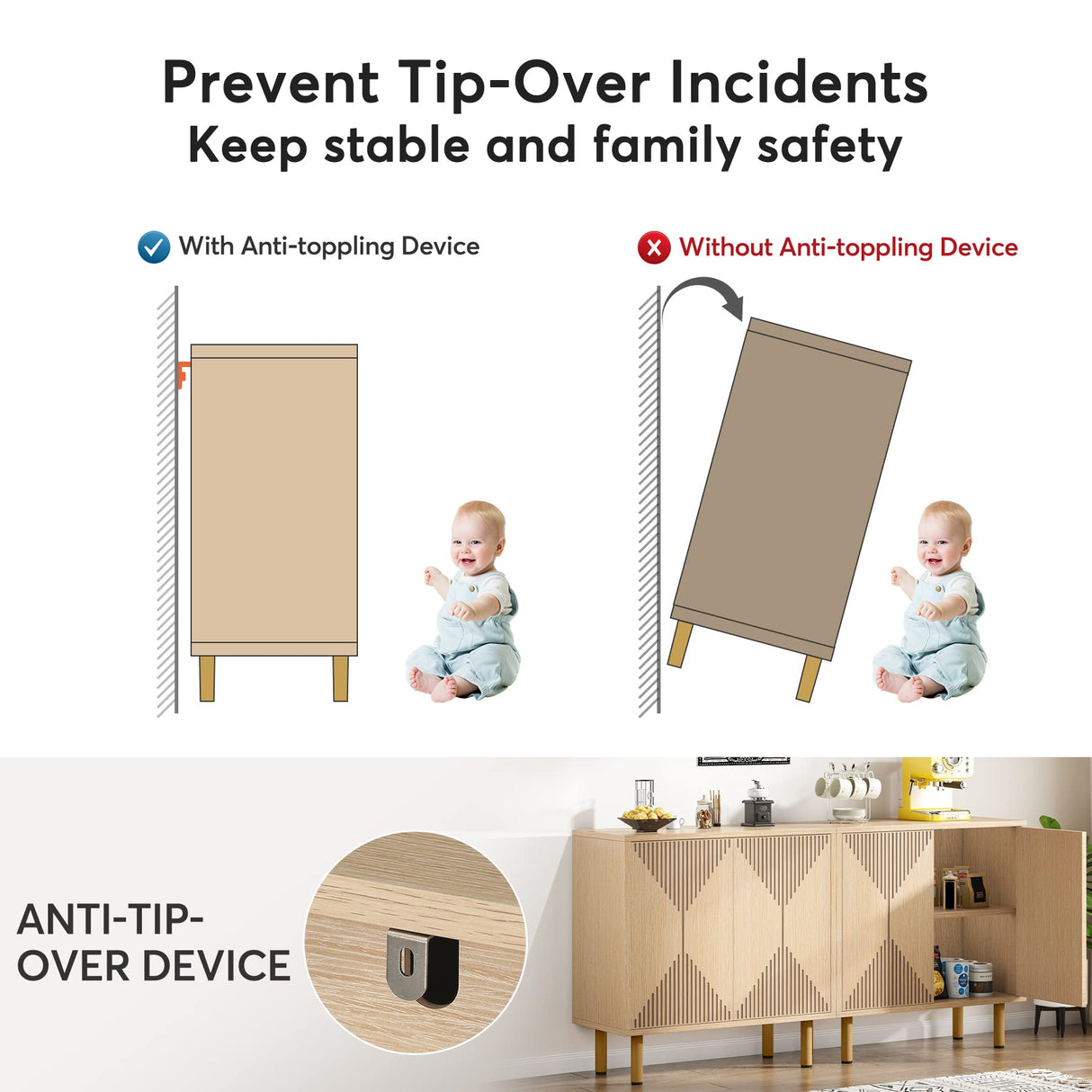 Tribesigns Modern Natural Storage Cabinet, Freestanding Floor Cabinet, Classic 59 inches Sideboard, Wood Buffet Cabinet with Doors, Large Storage Cabinet for Living Room, Dining Room, Garage Tribesigns