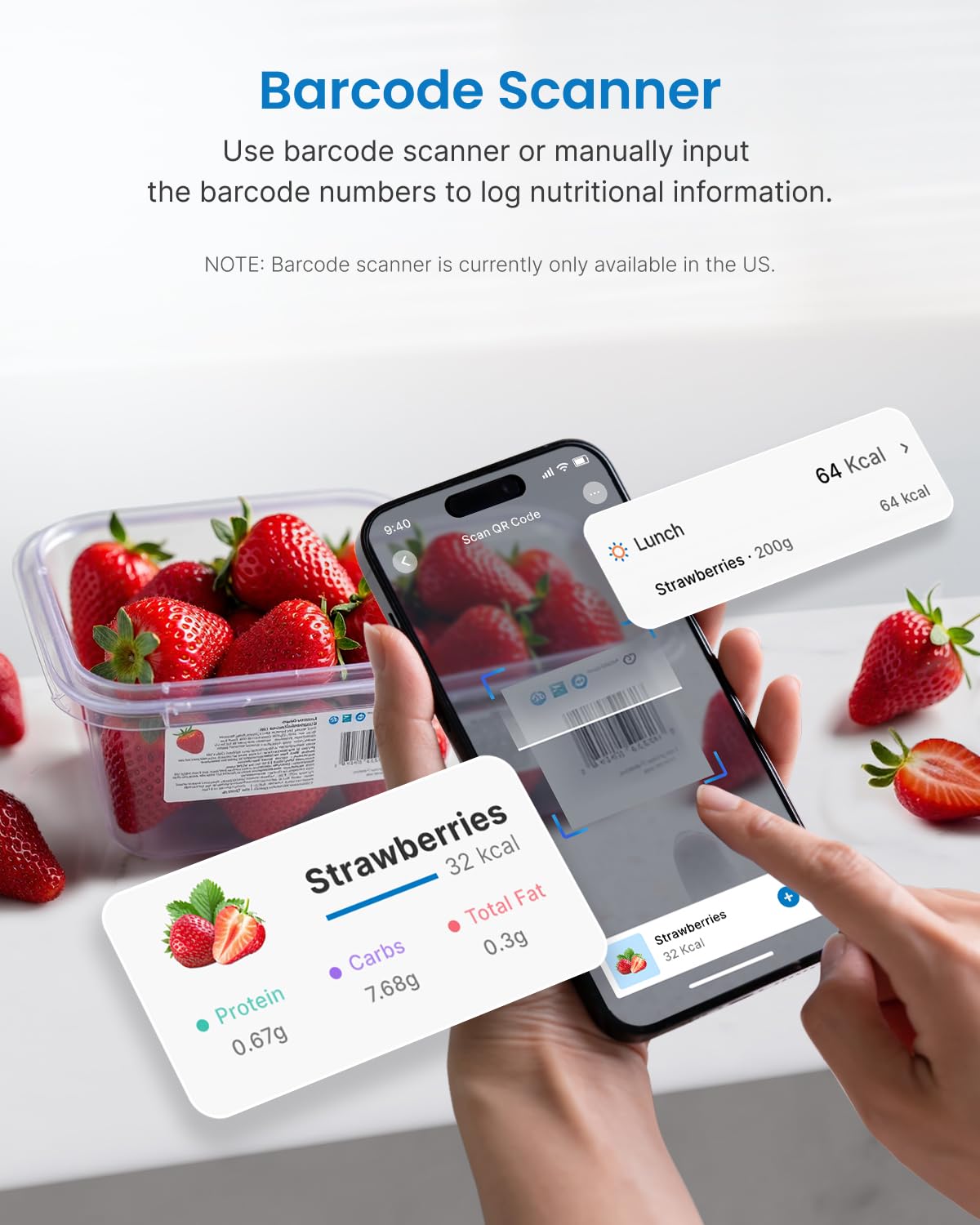 RENPHO Food Scale with Nutritional Calculator, Digital Kitchen Scale for Weight Loss, Smart Food Weight Scale with App for Macro Keto Calorie Cooking, Grams and Ounces, White, 11lb/5kg RENPHO