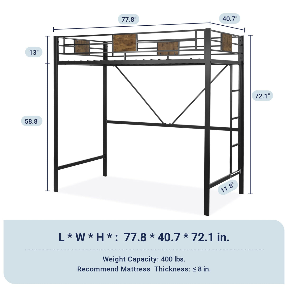 Allewie Black Twin Size Metal Loft Bed Frame with Stairs & Guardrails - Space-Saving Design, No Box Spring Needed Allewie