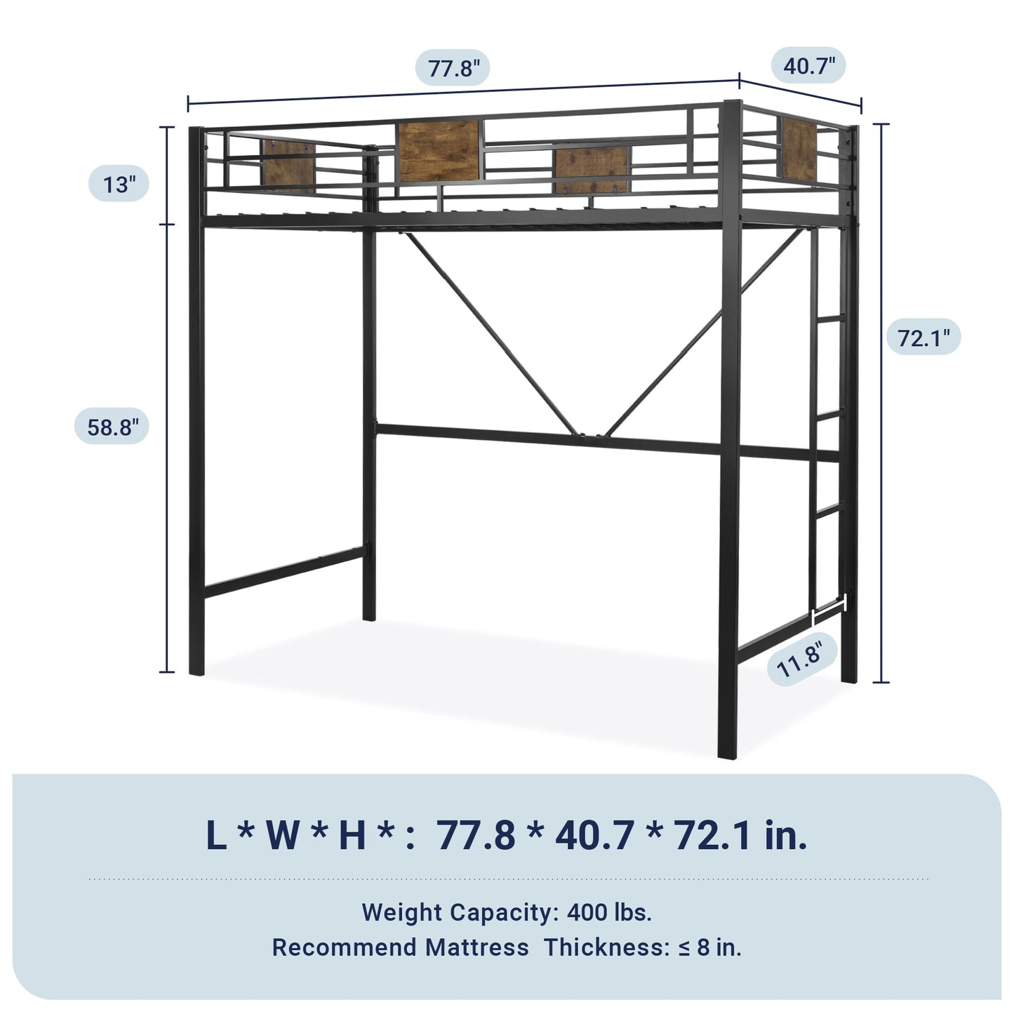 Allewie Metal Twin Size Loft Bed Frame with Stairs & Full-Length Guardrail, Space-Saving, No Box Spring Needed, Noise Free, Black