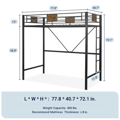 Allewie Metal Twin Size Loft Bed Frame with Stairs & Full-Length Guardrail, Space-Saving, No Box Spring Needed, Noise Free, Black