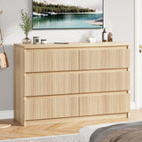 Jocoevol 6 Drawer Dresser for Bedroom, Boho Fluted Dresser with Deep Drawers, Large Double Natural Wood Chest of Drawers for Living Room, Hallway, Entryway (Wood) Jocoevol