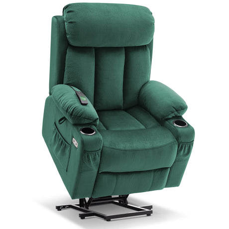MCombo Large Power Lift Recliner Chair with Extended Footrest for Big and Tall Elderly People, USB Ports, 7426(Fabric, Green) MCombo