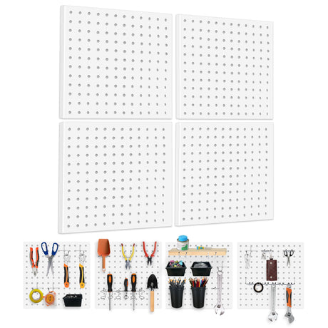Dobures 4PCS Metal Pegboard Wall Organizer, Pegboard Storage System for Workbench, Shop, Shed Modular Peg Board Organizer Board Kit Dobures
