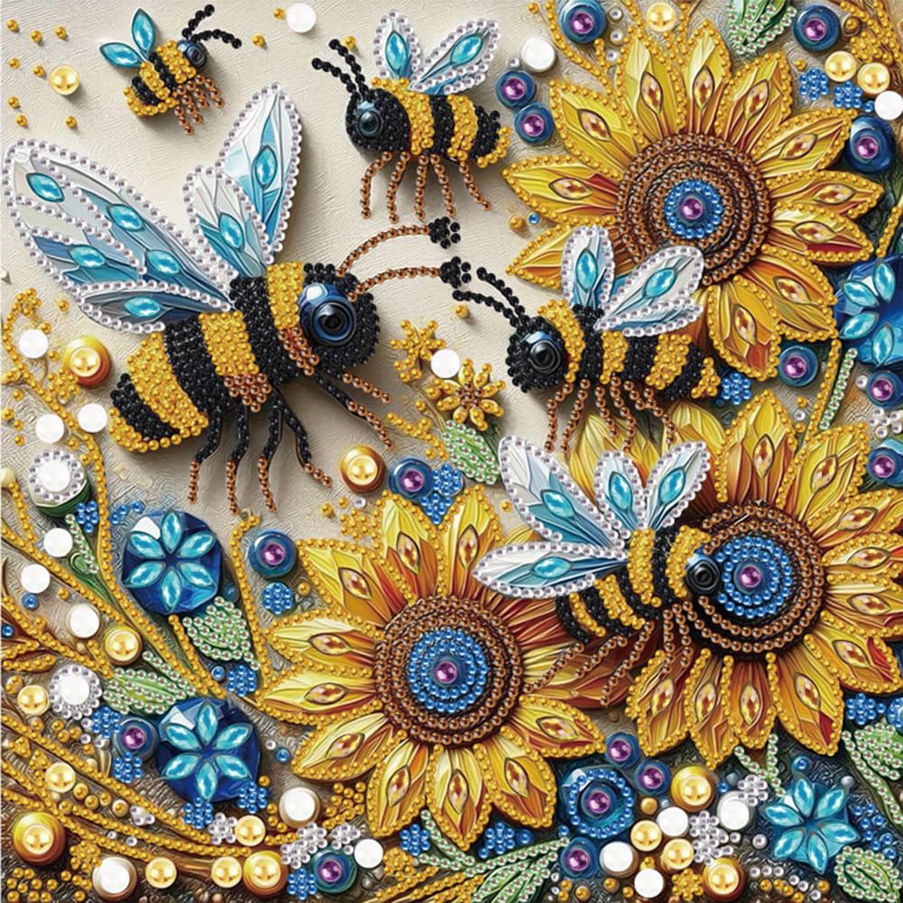 WSLWXSHM 5D Special Shape Diamond Art Kits for Beginners, Diamond Painting Kits for Adults Sunflower Bee, Crystal Rhinestones Diamond Painting for Home Wall Decoration Gift 12×12inch/30×30cm, Flower WSLWXSHM