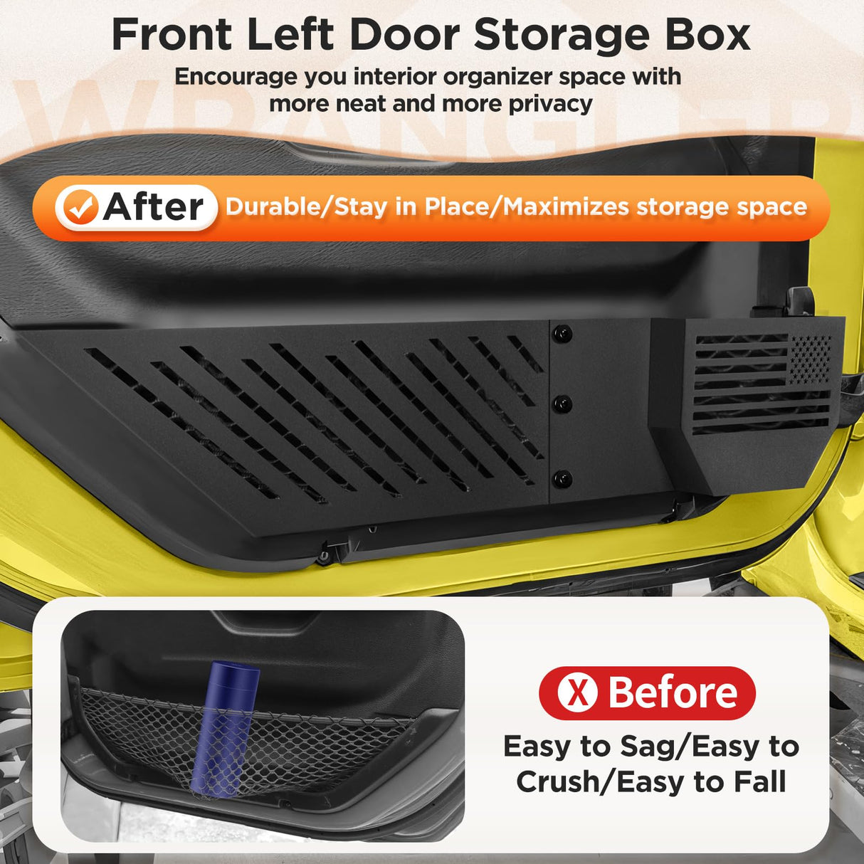 DAZANZAN 2025 Upgrade Metal Front Door Storage Pockets for Jeep Wrangler JL JLU 4XE 2018-2025 Accessories/Gladiator JT 2020-2025 Accessories [Military-Grade Metal] Door Storage Box Matte Black DAZANZAN
