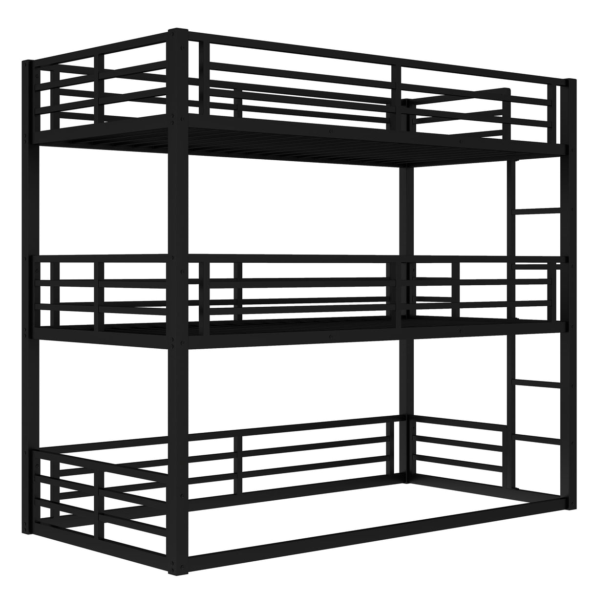 Bellemave Triple Bunk Bed Twin XL Size, Heavy Duty 3 Bunk Beds with Safety Guardrails and Noise-Reduced Design, Metal Triple Bed for 3 Kids, Teens, Adults, No Box Spring Needed Black Bellemave