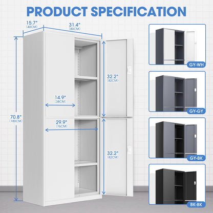 DNA MOTORING Metal Storage Cabinet, 71'' Locking Cabinet with 4 Doors and 2 Adjustable Shelves, Metal Cabinet Heavy Duty Utility Cabinet for Garage,Office,Home,Gym, White, TOOLS-00634-WH-WH - WoodArtSupply