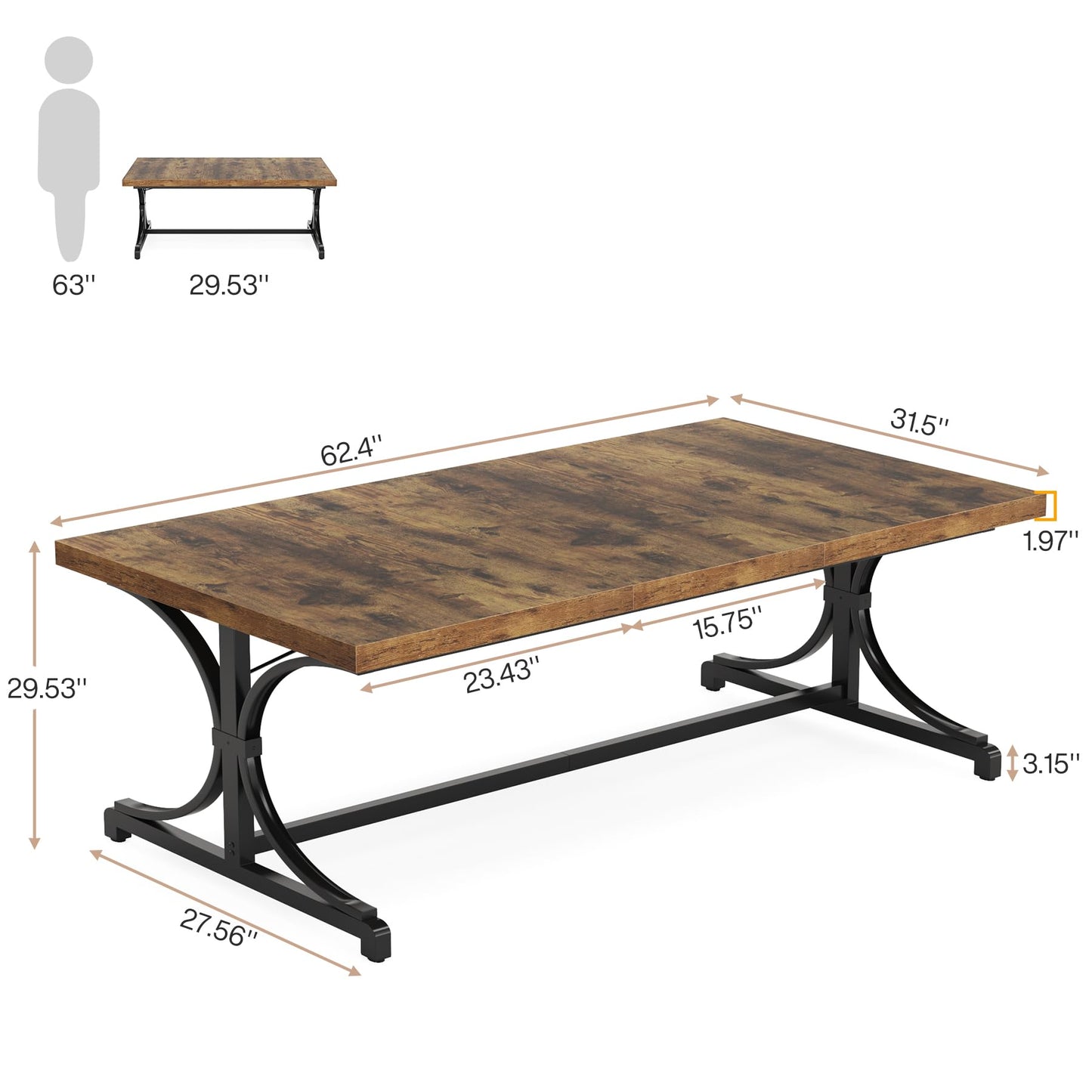 Tribesigns Meeting Seminar Table for 4-6 People, 62.4-Inch Rectangle Conference Table Conference Room Table with Thick Wooden Tabletop and X-Shaped Metal Legs for Home Office, Rustic Brown &  - WoodArtSupply