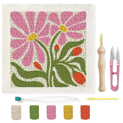 BEUNITONE Flower Beginners Punch Needle kit Handcraft Embroidery Starter Kits for Adults Flowers and Plants Punch Stitching Kit with Instruction Square Punch Needle Frame for Wall Decor 9.4'' x 9.4''