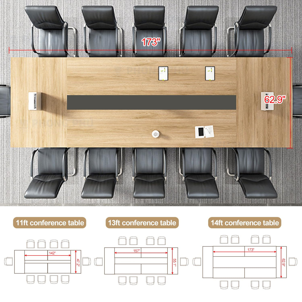 Conference Room Table, 14FT Large Folding Conference Table for 10-18 People, Training Tables with Caster Wheels, Business Style Wooden Meeting Seminar Table with Strong Metal Frame, Flip Top Junpllvic
