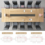 Conference Room Table, 14FT Large Folding Conference Table for 10-18 People, Training Tables with Caster Wheels, Business Style Wooden Meeting Seminar Table with Strong Metal Frame, Flip Top Junpllvic