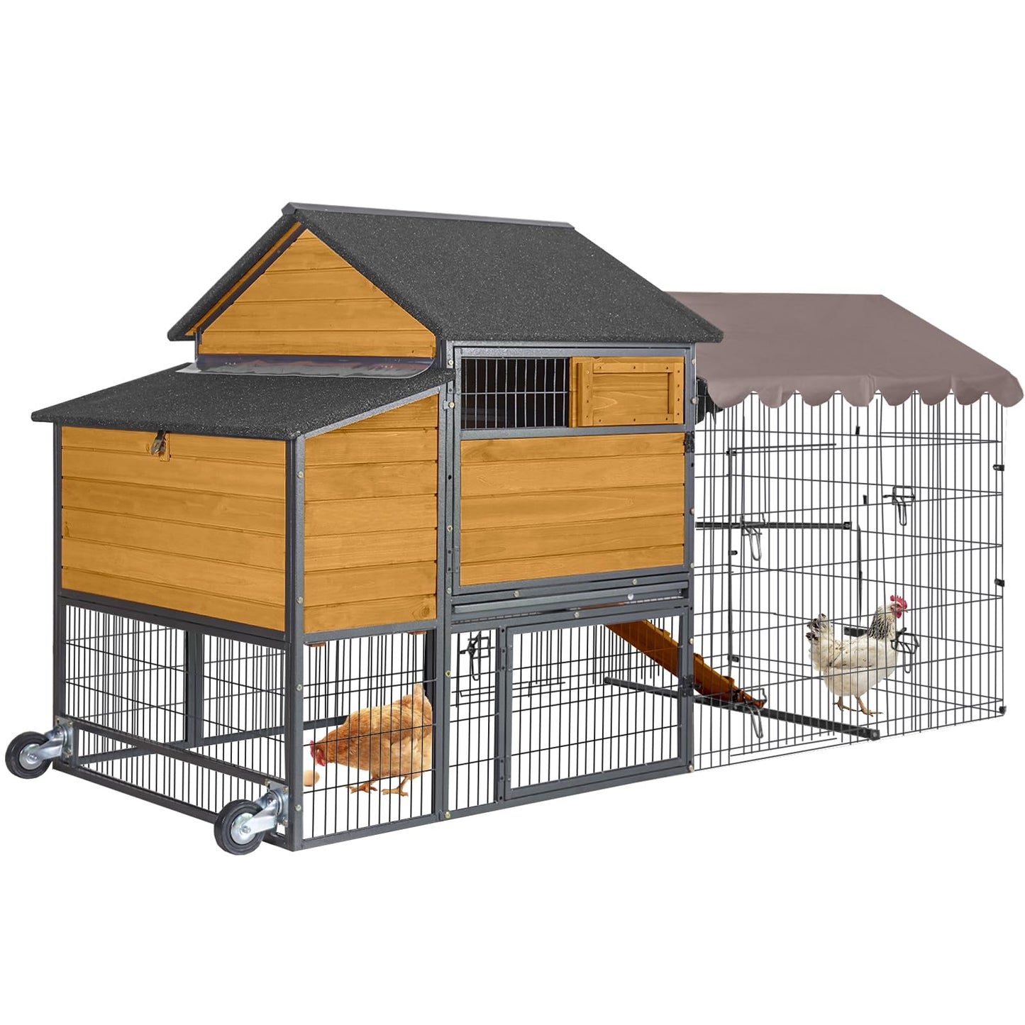 GUTINNEEN Chicken Coop Mobile Upgraded with Metal Frame and Metal Chicken Run Outdoor Hen House Chicken Tractor with Wheels,Tarp Roof Cover - WoodArtSupply