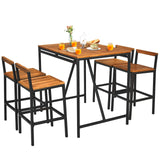 Tangkula 5-Piece Black Acacia Wood Bar Table Set with Rattan Stools and Umbrella Hole for Outdoor Spaces Tangkula