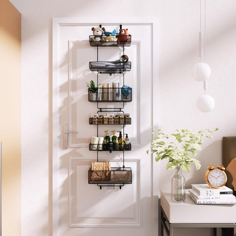 HapiRm Over Door Organizer Storage - Separable Door Organizer Hanging with 6 Metal Large Capacity Baskets for Bathroom Bedroom Kitchen Pantry Closet (Black) HapiRm