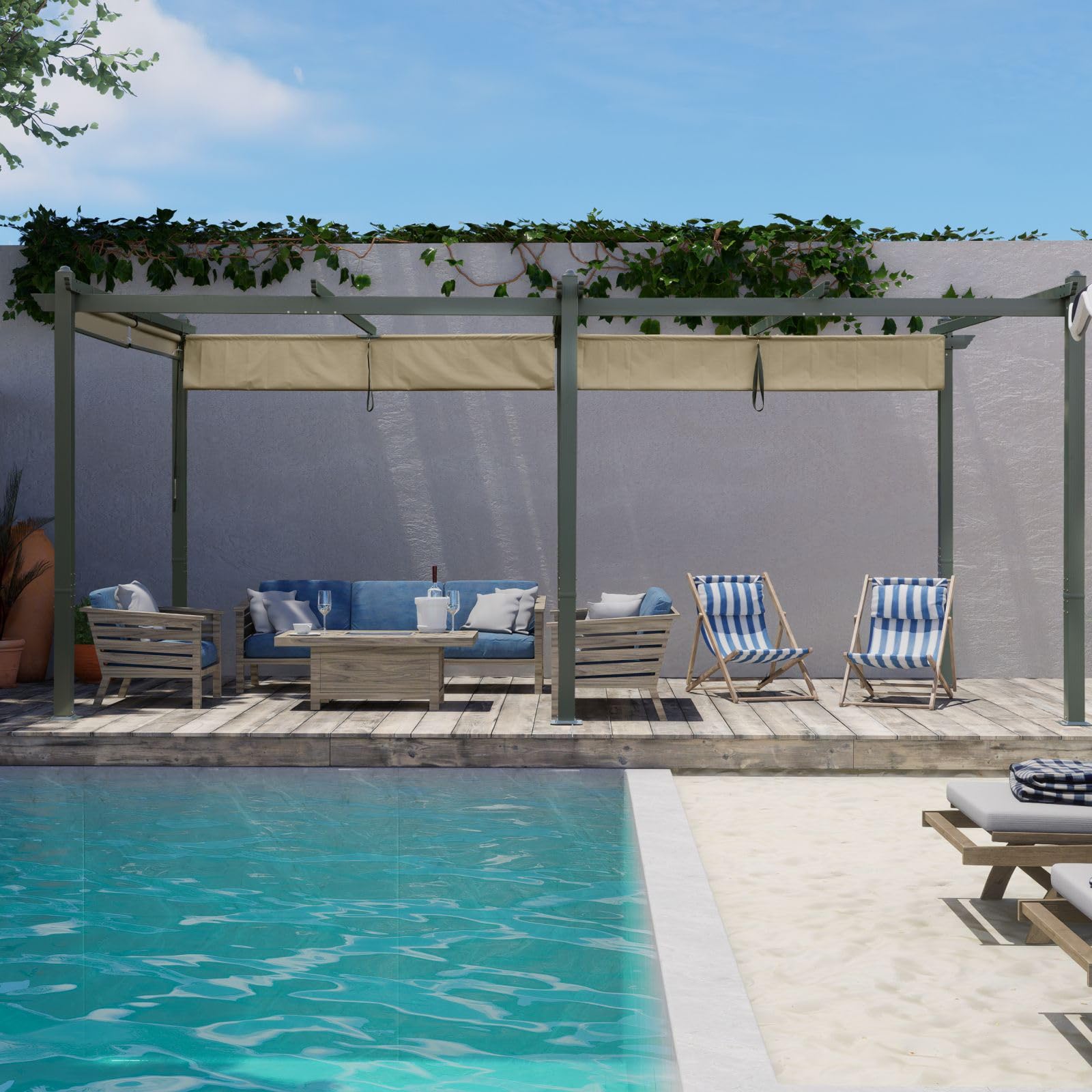 Aoodor 12 x 20 FT Outdoor Pergola with Retractable Shade Canopy - Thumbnail 3